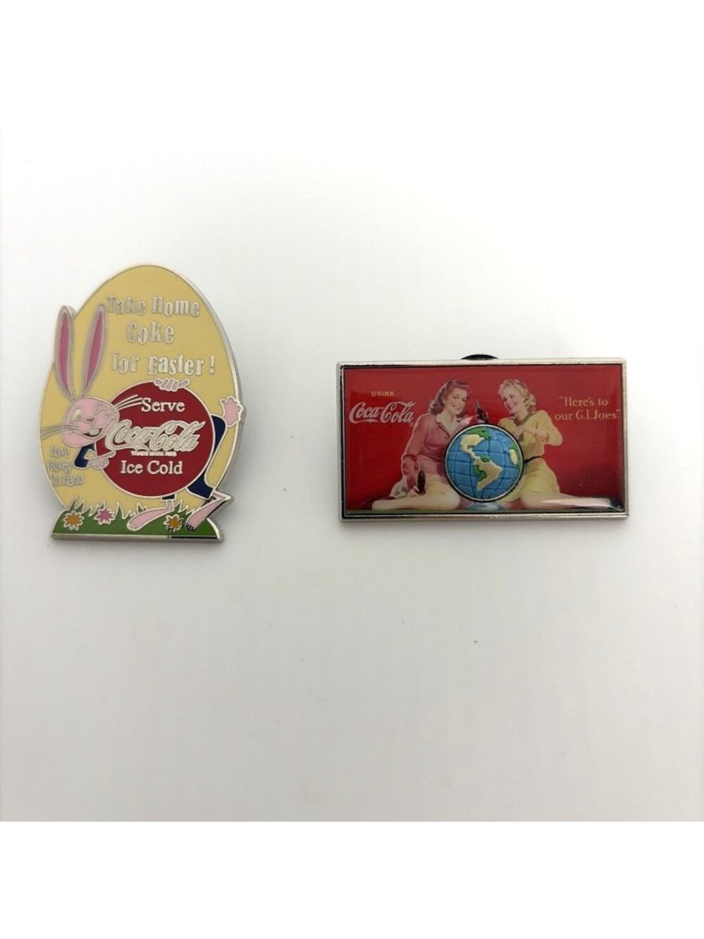 2007 Coca-Cola Pin Trading Lot 2 Easter Bunny & GI Joes Vintage Ad Lapel Pins